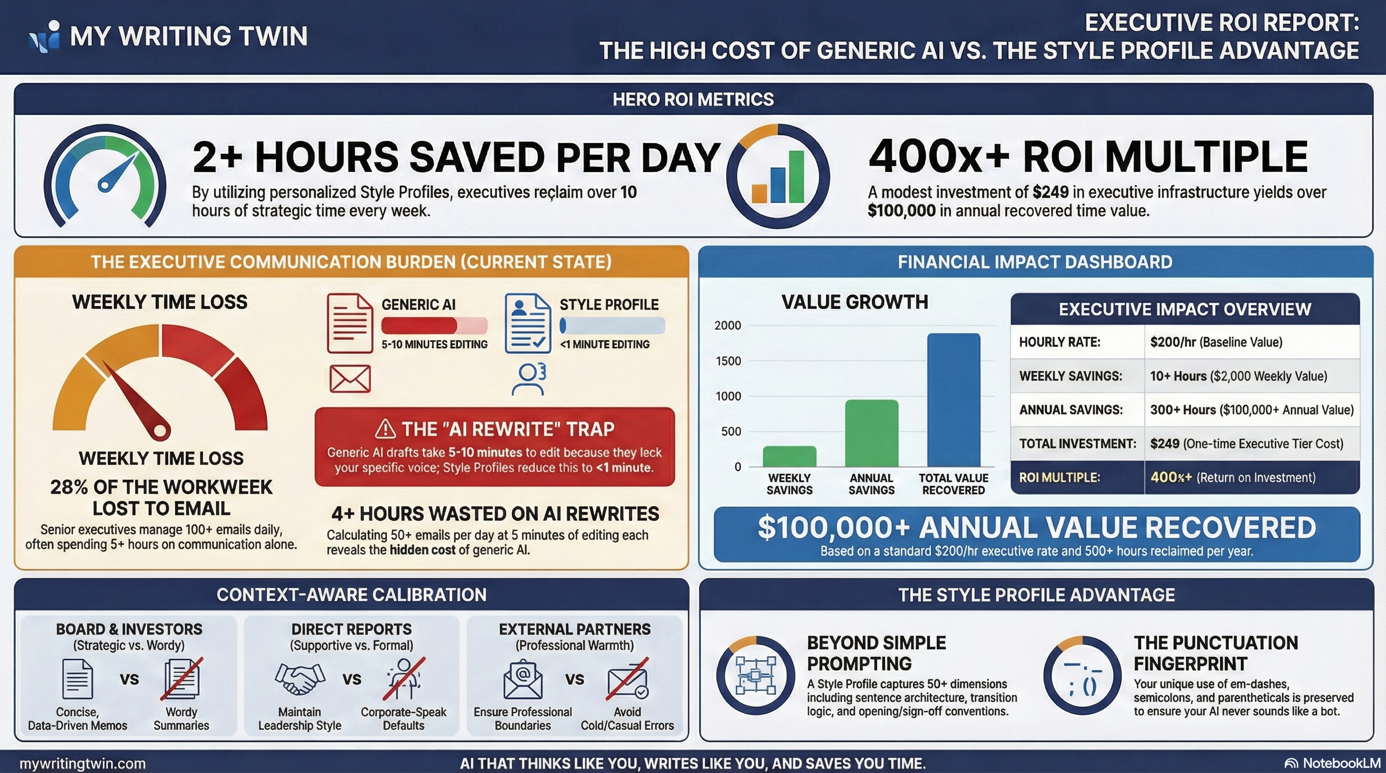 Executive ROI Dashboard — Time and Money Saved with Style Profiles